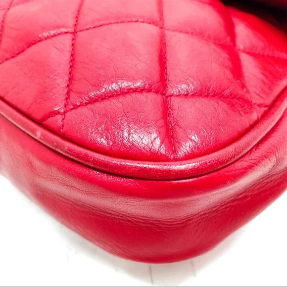AUTH Chanel Quilted Lambskin 24K Gold Plated Mini Single Flap Bag Red
